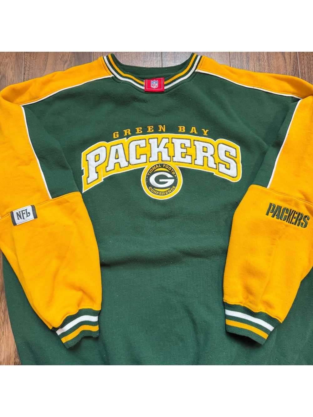 Vintage NFL Green Bay Packers Crewneck Sweatshirt Embroidered Green Gold ~XL